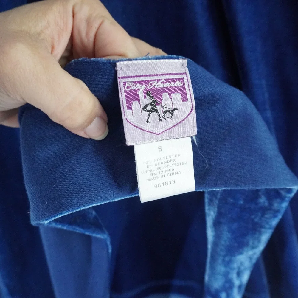 VTG City Hearts Blue Velvet Pant Set Long Sleeve Top‎ Matching Set Mature Party - Picture 10 of 14